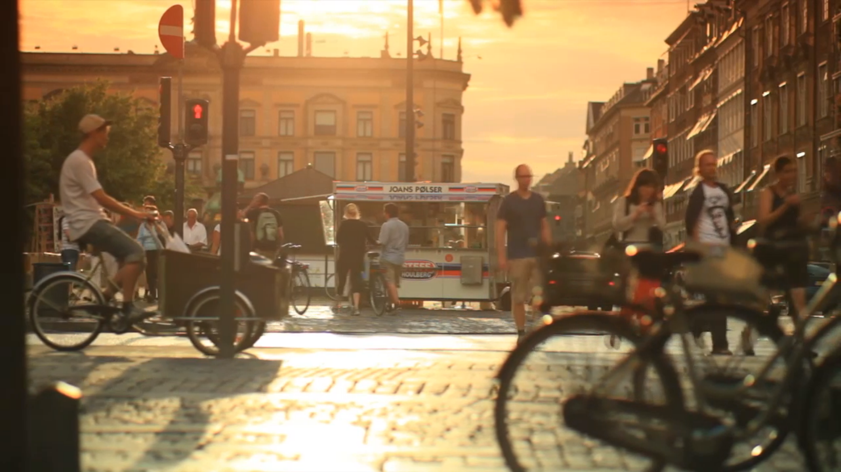 bicyclists and pedestrians in city street