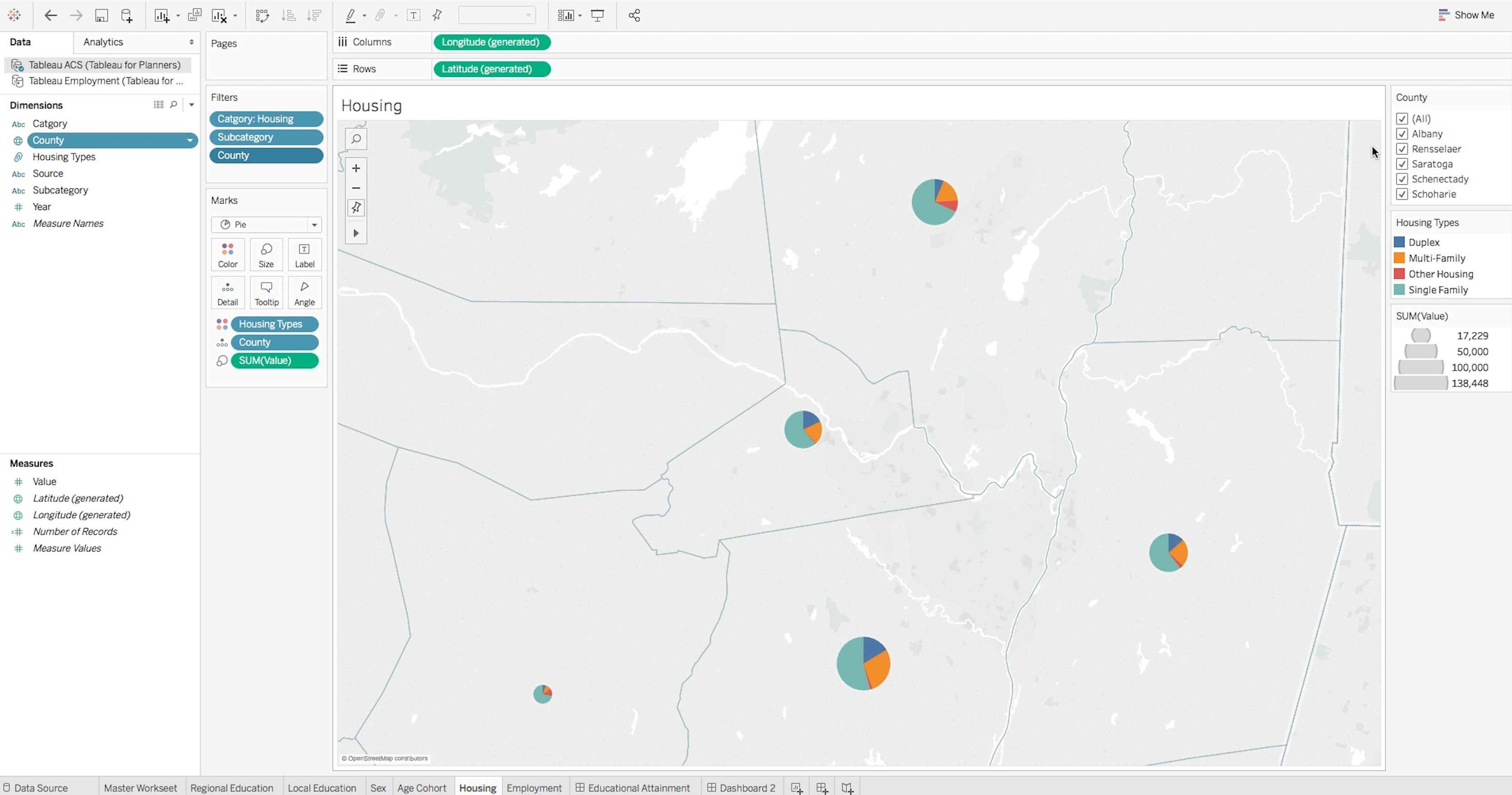 Screenshot of Tableau software in course for urban planning