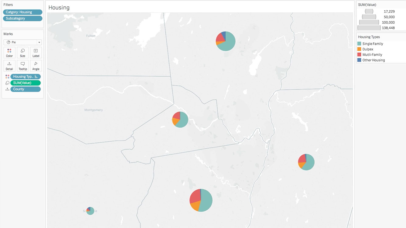 map with pie charts created in tableau