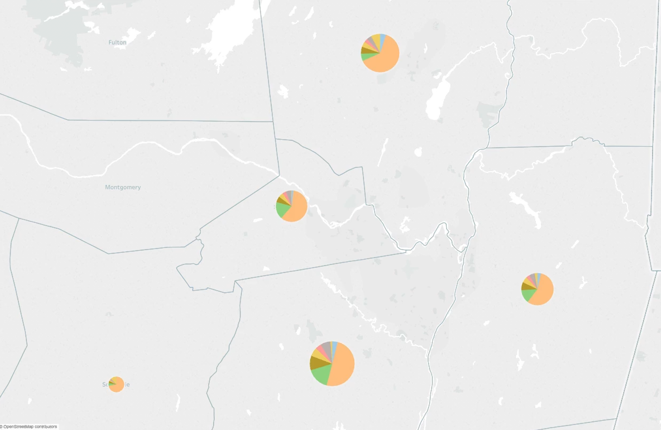 map of pie charts representing housing units in tableau software