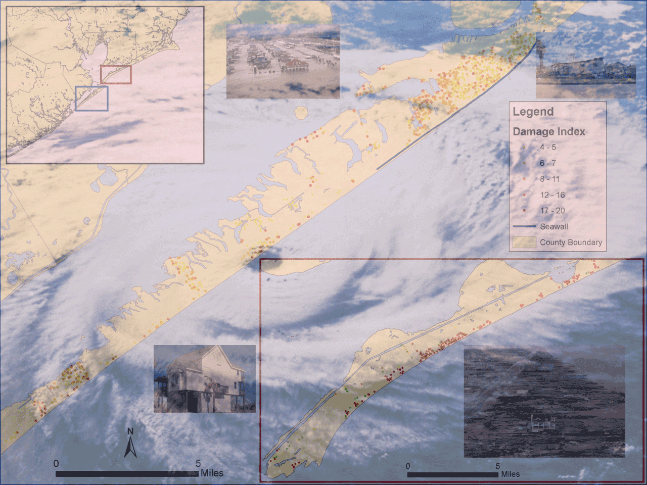 map of Texas coast with detail