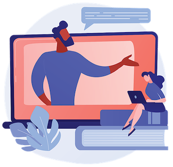 online video training illustration of people engaging in remote video learning