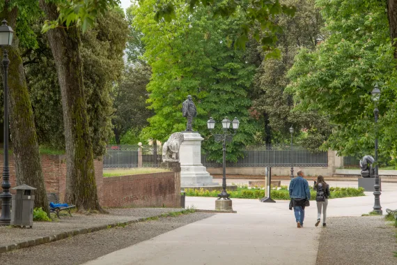 Park on the historic walkable city wall of the Italian city of Lucca in the Pisa region