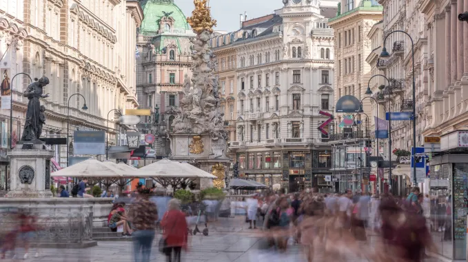 A busy street in Vienna, Austria.