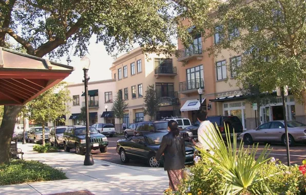 street with storefronts and living spaces