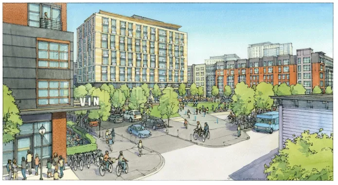 Sketch of a mixed-use street scene