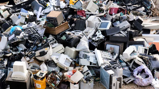 large landfill with electronics and computers 