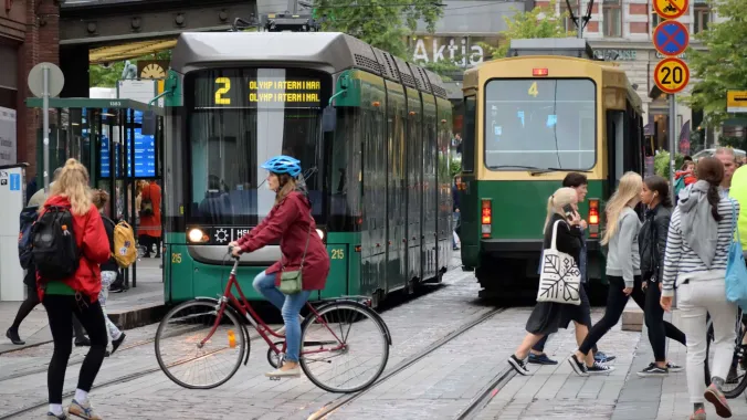 pedestrians and bicyclist in helsinki