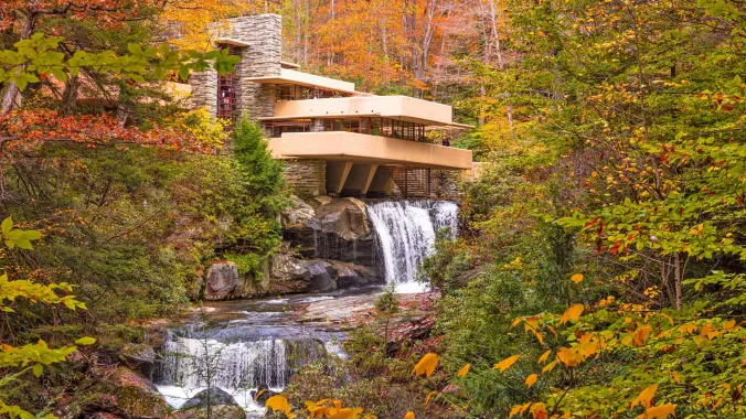 modern house called Falling Water by architect Frank Lloyd Wright