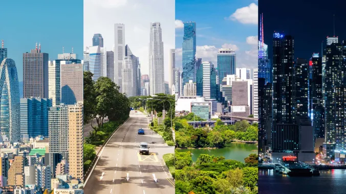 A collage of four megacities