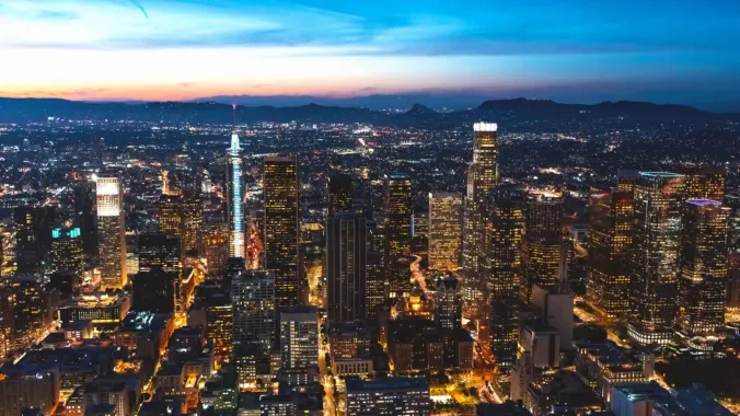 aerial view of los angeles at night