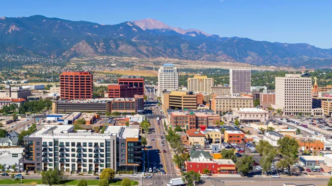 aerial of downtown colorado springs 
