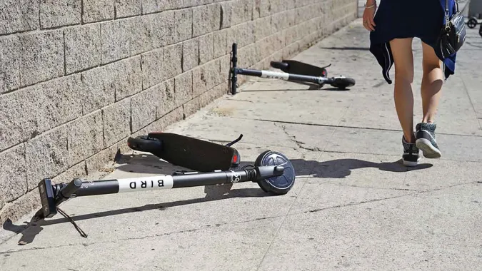electric scooters blocking sidewalk