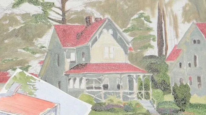 watercolor of house and trees