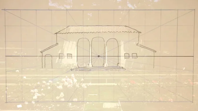 grid overlay on landscape drawing