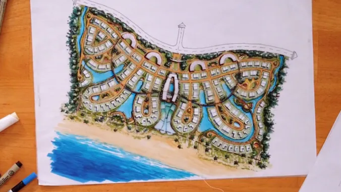 drawing of master plan colored in marker