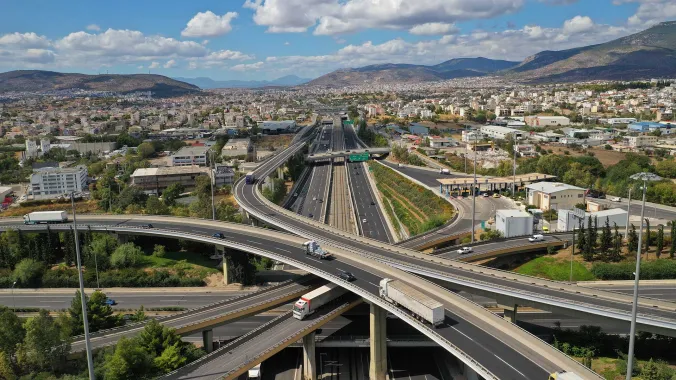 aerial of freeways connecting