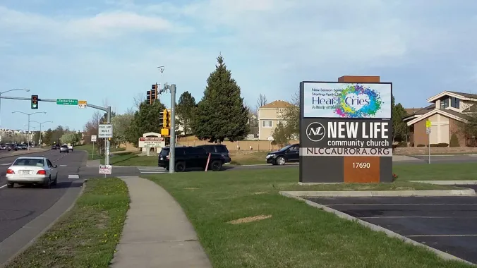 electronic church sign on street corner