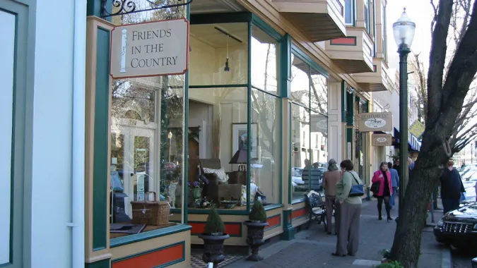storefronts lined on sidewalk