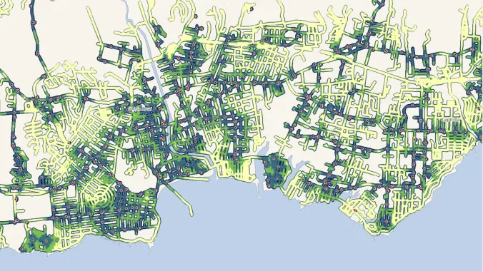 map showing walkability created in arcmap