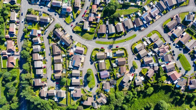 aerial view of suburban neighborhood 