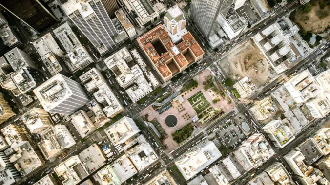 aerial view of city buildings