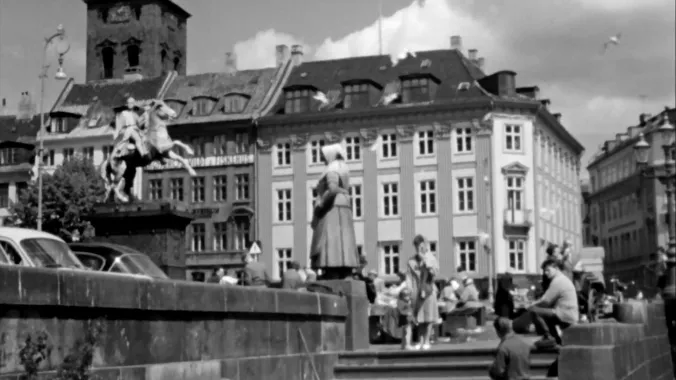 people on steps of city center