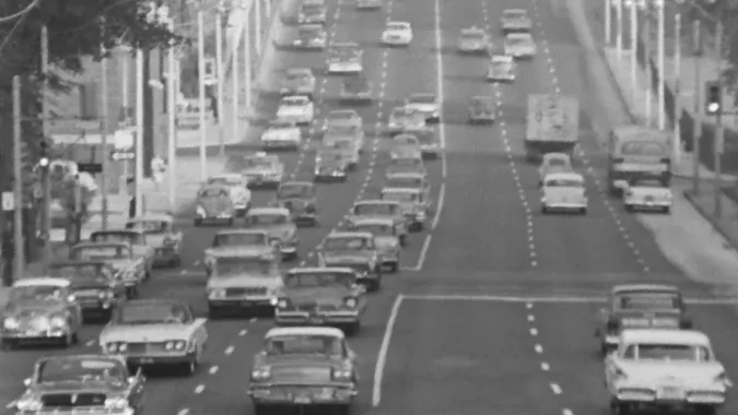 traffic of cars on city street
