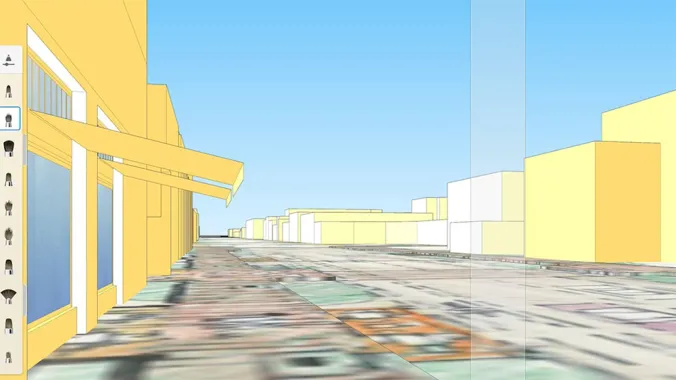 street perspective in audodesk sketchup for urban planning course