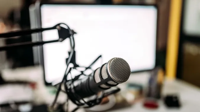 podcast microphone in studio