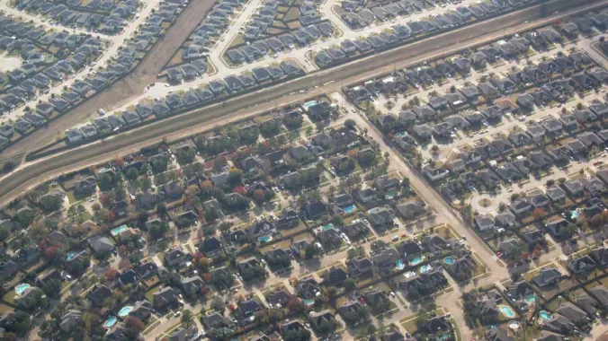 aerial view of suburban homes