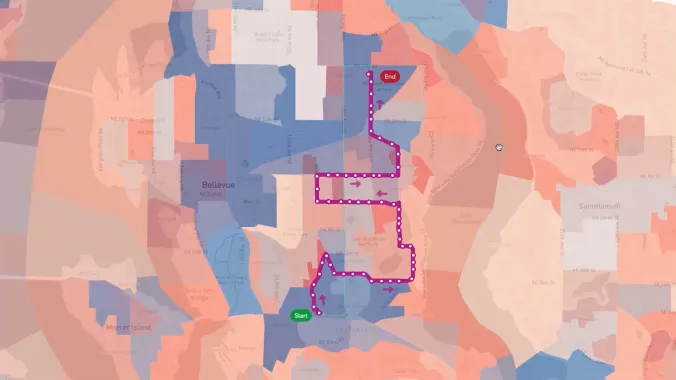 transit route designed using remix transit planning platform for urban planning course