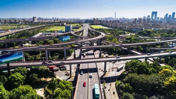 aerial view of houston freeways