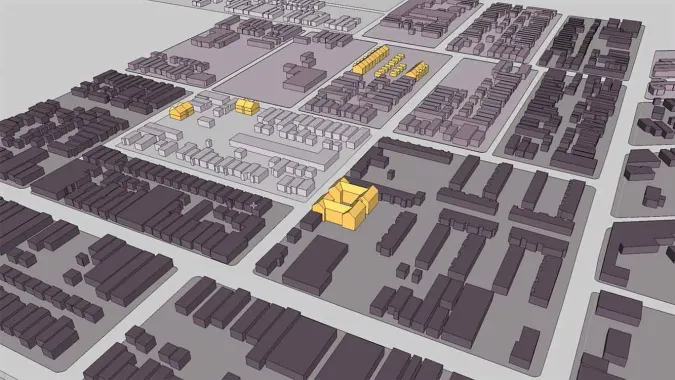 sketchup model of housing mix for urban planning course