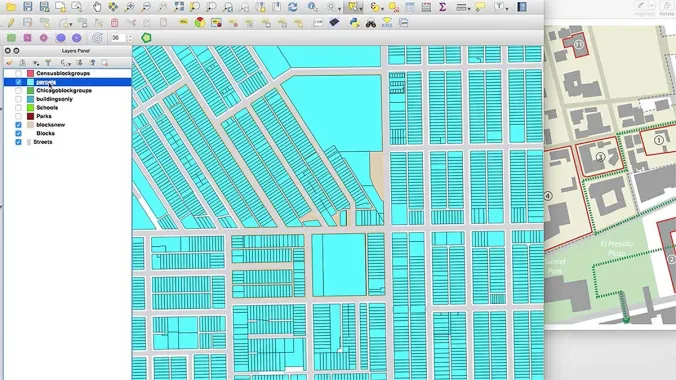 data layers in QGIS for urban design course