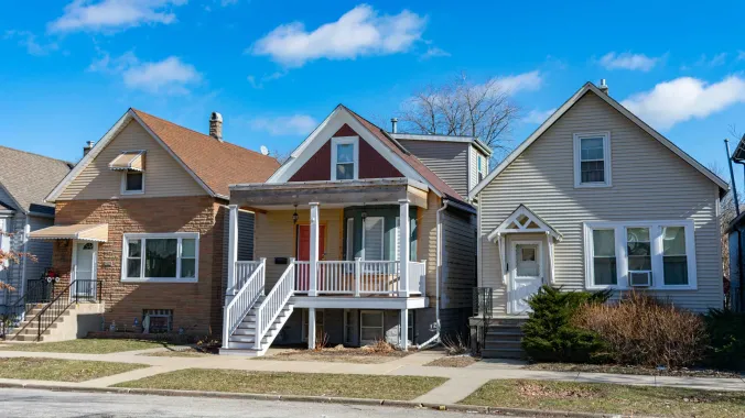 a row of three suburban homes