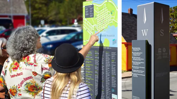 people viewing wayfinding map