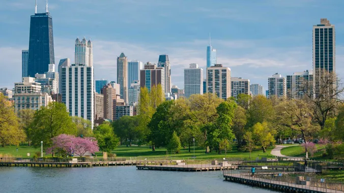 chicago skyline and lincoln park 