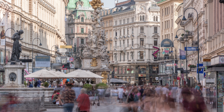 A busy street in Vienna, Austria.