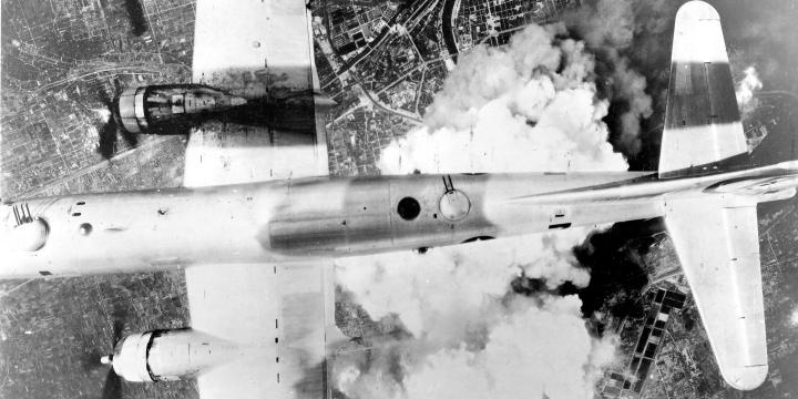A B-29 over Osaka, Japan on 1 June 1945