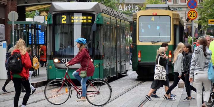 pedestrians and bicyclist in helsinki