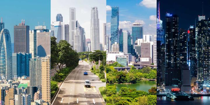 A collage of four megacities