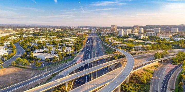 aerial view of mulitple freeways intersecting