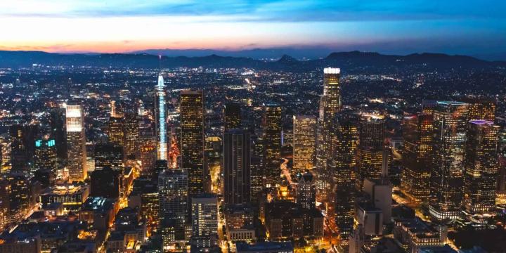 aerial view of los angeles at night