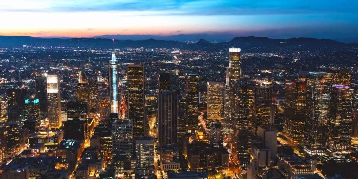 aerial view of los angeles at night