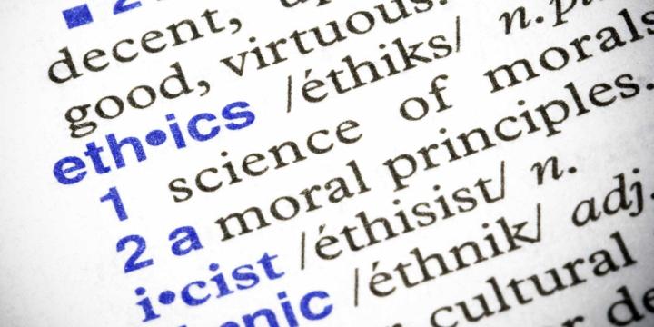 closeup of ethics defintion