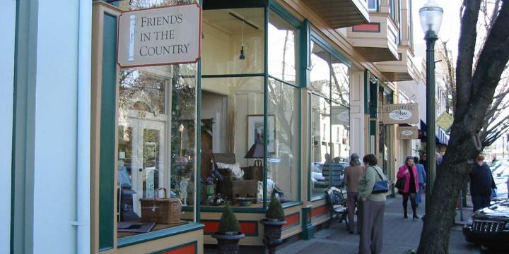 storefronts lined on sidewalk