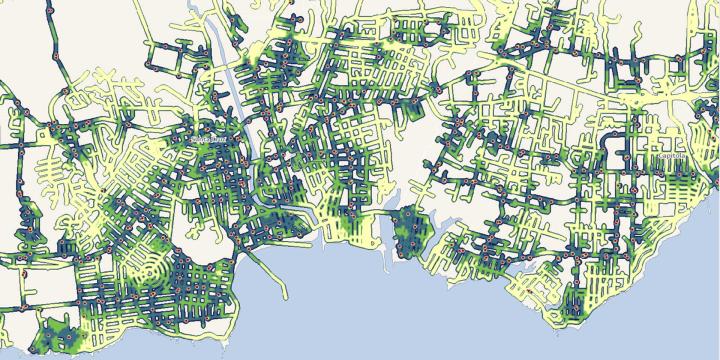 map showing walkability created in arcmap