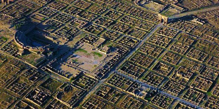 aerial view of ancient city grid