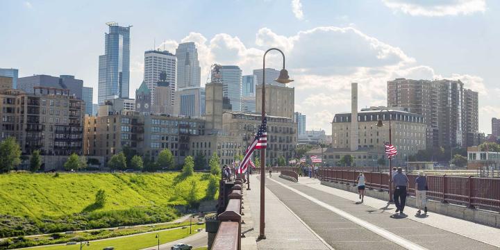 view of downtown minneapolis from bridge